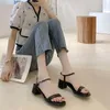 Kleidschuhe Ein Wort Gürtel High Heels 2024 Koreanische Version Temperament Dicke Ferse Karree Offene Einfache Sandalen Damen Sommer Mid-Heel