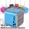 Regallautsprecher TD-V26 Tragbarer Lautsprecher Mini-FM-Radioempfänger MP3-Musik-Player LCD-Soundbar Micro SD TF Musik-Stereo-Lautsprecher 3 W