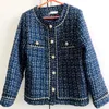 Elegant singelbröst Oneck Lös jacka för kvinnor Autumn Winter Plaid Gold Wire Tweed Långärmad kappa Casual AllMatch Tops 240116