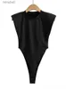 Women's Blouses Shirts Sexy tops women 2024 Summer one-pieces bodycon bodysuit padded shoulder bodysuit black sleeveless body suits for women white YQ240117
