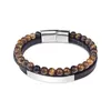 Charm Bracelets Jiayiqi Luxury Natural Stone Beads Bracelets Leather Combination Bracelet for Men Magnetic Clasp Tiger eye Bead Bangle Jewelry