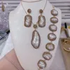 Conjunto de collar de perlas de agua dulce barroco Natural, conjunto de joyería de lujo con diamantes de imitación, joyería exquisita para banquete de boda para mujer