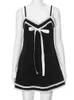 Absobe Patchwork Contrast Lace Up Bow Silp Mini Dress Women V-Neck Open Back tie Y2K Balletcore Slim A-line Short Dress 240117