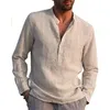 Chemises en lin uni pour hommes, couleur unie, décontractées, amples, tendance, manches longues, surdimensionnées, élégantes, à la mode, 240117