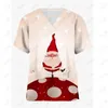 Women's Tanks Christmas Uniform Scrubs Tops Womens Xmas Cartoon Elk Print Short Sleeve Pocket Overalls Uniforms Nursing Blouse