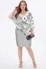 Femmes grande taille formelle gris clair imprimé floral conception asymétrique faux deux pièces décontracté genou longueur robe midi pour femme 2023 240116