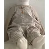 Pullover Spring Autumn Baby Boy Romper مجموعة ألوان صلبة T Shirt Babyless Phemsuit Girls Cute Plaid Bemsuit Clothing H240508