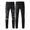 Men's Jeans American Style High Street Slim Fit Elastic Versatile Live Streaming Internet Celebrity Washed Black Patchwork Leather Jeans