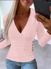 Women's Blouses Sexy V Neck Long Sleeve Shirt Blouse Office Lady Fashion Elegant Solid Knited For Women 2024 Spring Autumn Female Tops