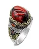 Echte Pure Vintage Ring Mannen 925 Turkse Natuurlijke Thaise Sterling Zilver Klassieke Rode Kleur Zirkoon Stenen Ringen Voor Vrouwen Sieraden gift H23980172