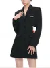 Backless Blazers Dres Long Sleeve Elegant Casual Y2k Mini Office Lady Korean Summer Chic 240116