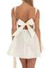 Kvinnor Satin Mini Princess Dresses Spaghetti Strap Square Neck Sleeveless Backless Bow Short Dress A-Line Party Clubwear 240117