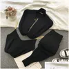 Women'S Two Piece Pants Women Zipper Knitted Cardigans Sweaters Add Pants Sets Vest Woman Fashion Jumpers Trousers 2 Pcs Costumes Out Dhol8