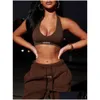 Tweedelige jurk Sportieve set Halter crop tops voor meisjes Dstring Joggingbroek Slank Sportkleding Informeel Gym training Fitness Damesoutfits Drop De Dhaye