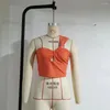 Débardeurs pour femmes Femmes Orange One-épaule Top sans manches tricoté Corset 2024 Crop Tops Femme Vêtements Été