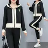 Women's Two Piece Pants Spring Tracksuit For Women Plus Size Casual Set Hooded Cardigan Tops And Splicing Sport Outwear Matching Outfits