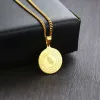 Men 14k Yellow Gold Disc Pendant Praying Hands Bible Verse Prayer Medal Necklace Jewelry