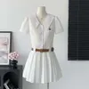 Vestidos de mujer Faldas de diseñador Cintura de moda Vestidos plisados ​​de manga corta Letra bordada Gráfico Camisas con cuello en V Vestido