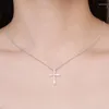 Pendanthalsband Caoshi Shinning Cross Necklace For Lady Silver Color Shiny Zirconia Accessories Party Fashion Daily Wearable Smycken