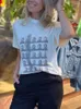 T-shirt da donna Donna Schizzo Ritratto Lettera Stampa Tshirt Top a maniche corte Primavera Estate 2024 T-shirt casual da donna O-Collo