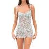 Casual Dresses Women Y2K Going Out Bodycon Dress Summer Floral Ruched Backless Mini Party For Cocktail Beach Streetwear