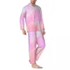 Vêtements de nuit pour hommes, imprimé coucher de soleil, abstrait, décontracté, surdimensionné, ensemble pyjama à manches longues, Design de maison romantique, vêtements de nuit