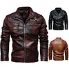 Herrens höst- och vintermän högkvalitativ modeklocka PU Läderjacka Motorcykelstil Casual Jackets Black Warm Overcoat 240116