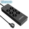 Netzkabelstecker NTONPOWER Smart Power Strip Netzwerkfilter Mehrfachstecker 5 USB-Buchse Überspannungsschutz Netzkabel Wandladegerät-Adapter für Zuhause YQ240117