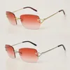 Luxury Gafas de Sol Metal Rimless Fashion Solglasögon Male Driving Glass C Decoration High Quality Designer 18K Gold Frame UV400 Sun Glasses Woman Size 58-21-140mm