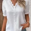 Frauen Blusen 2024 Sommer Urlaub Mode Hohl Kurzarm Shirt Weiß Spitze V-ausschnitt Blusas Feminino Elegante Junge Bluse