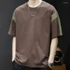 Herren-T-Shirts, modisch, O-Ausschnitt, gespleißt, Allgleiches, kurzärmeliges T-Shirt, Herrenbekleidung, 2024, Sommer, lose lässige Pullover, Tops, koreanisches T-Shirt