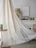 Micro Transparent Bohemian Hollow Crochet Pure Linen Hand-Stitched Beige Fringed Farmhouse Retro Dekorativ gardin 1 st 240117