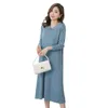 2059# Autumn Winter Thick Warm Knitted Maternity Long Dress Sweet Clothes for Pregnant Women Winter Pleated Pregnancy Sweaters 240117