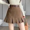 Skirts Corduroy Skirt Women Clothes Autumn Winter High Waist Solid Mini A-line Skorts With Belt Spring Office Lady Pleated Saias