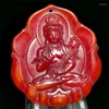 Figurines décoratives chinois rouge Hetian Jade sculpté à la main pendentif collier Statue Bodhisattva