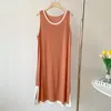 Casual Dresses Sleeveless Mid-Length Dress Contrast Color Plus Size Women's Tank Top Loose Sleepdress Side Slit Nightdress