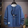 Autumn Men's Sweatshirt Cool Moon Print Long Sleeve Tshirt Fashion Clothing Grey O Neck Harajuku Exclusive Design Top 240116