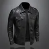 Mäns motorcykel läderjacka stor storlek Pocket Black Zipper Lapel Slim Fit Male Spring and Autumn High Quality Pu Coat M-5XL 240116