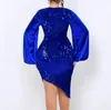 Casual Dresses Women Elegant Style Dress V-Neck Gold Velvet Sequin Wrapped Buttocks 2024 Spring Pull Bubble Sleeps High Wait Zipper