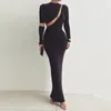 Casual Dresses Party Slim Fit Dress Women Elegant Sheath Maxi With See-through Mesh Patchwork Split Long Sleeve For