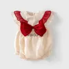 Set Lawadka 3-18m Summer Bow Newborn Baby Girl Bodysuits Cotton Lace Spädbarn Jumpsuits Toddler Första födelsedag Prinsessan kläder 2022 H240508
