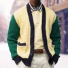 Outono e inverno juventude malhas masculinas cross-border venda quente cor contrastante cardigan camisola grossa agulha jaqueta de lã