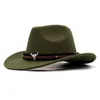Casquettes de balle Western Black Cowboy Hat Jazz Knight Chapeaux pour hommes Style ethnique Feutre avec décor en forme de taureau Prairie Country Sombrero