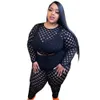 Plus Size Matching Sets Hole See Through Tops Shirts And Pants Female Luxury Fashion Cloth Summer Women Two Piece Sets 240117