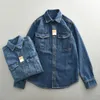 Heavyweight rétro tenue décontracté hommes chemise manteau lavé Denim Blouse Cargo jean surdimensionné hauts résistant à l'usure vêtements en vrac 240117