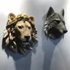 Resin Simulation Animal Head Wall Hanging Wolf Status Lion Figure Bar Mural Sculptures Ornaments Home Decor Accessories 240116