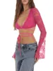 T-shirt da donna Manica lunga Crop Top Lace Trim Front Tie-up Cardigan casual Club Streetwear Camicette estetiche 2024