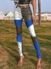 All Season Women's Trend Leg Slant Pocket Colorblock Patchwork No Trace Show Figure PU Leather Motorcycle Skinny Pants 240116