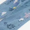 Jeans 2023 new personalized cloud graffiti print hole casual children jeans girls clothing pants boutique children jeans