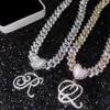 Collana cubana alla moda da 12 mm con diamanti hip-hop con diamanti e collana con pendente a testa di bottone d'amore con lettere inglesi